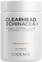 Codige Clearhead Echinacea+ Echicea, Schi Sandra, Feverafew, Coptis, Ginseng, Astragals, Garlic, Probiotics, Viminades C i D3, Zinc, Selenium - Clear Capamina - 90 Capules