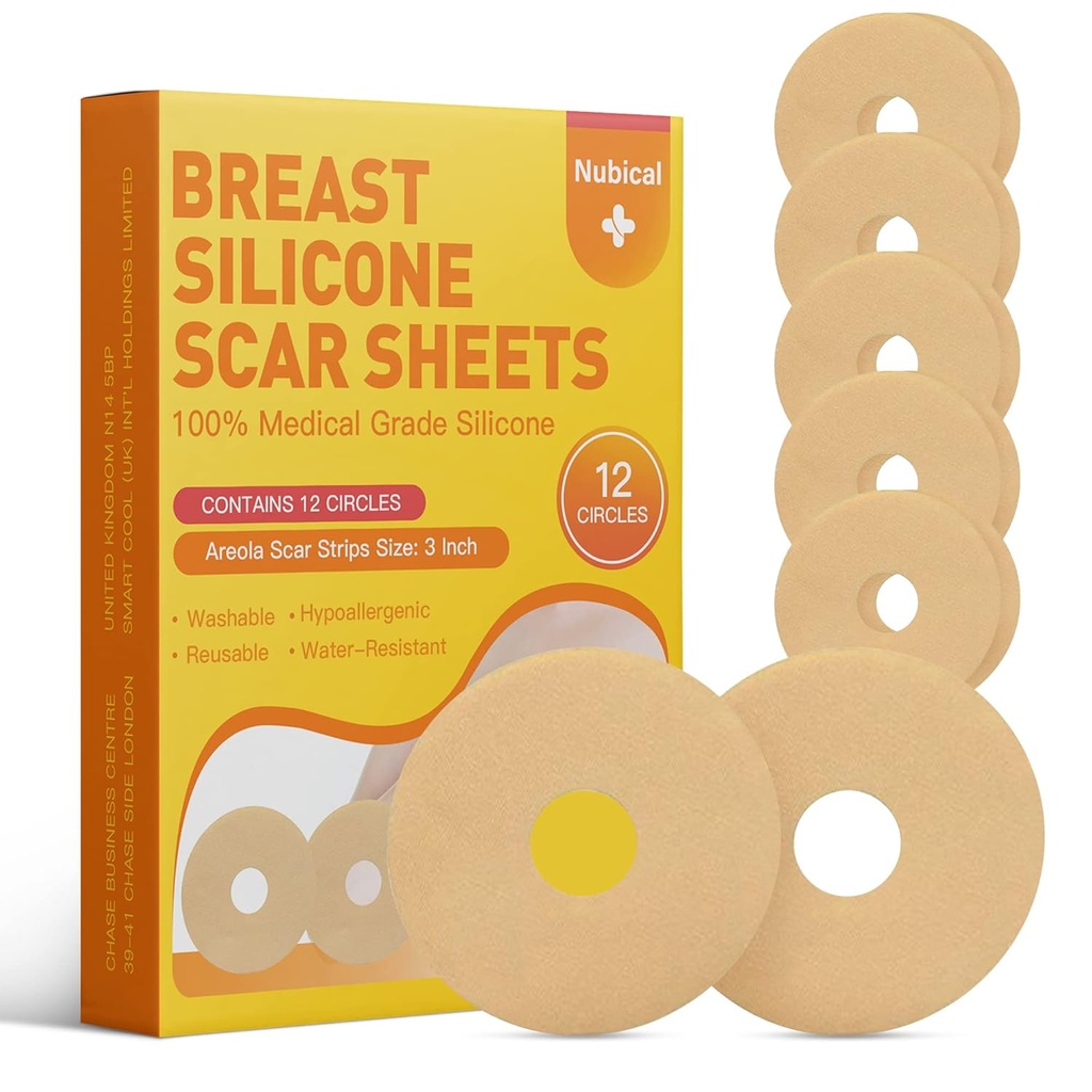 Silicone Scar Sheets for Breast 12 Pack - Medical Scar Removal Sheets - Silicone Sheet Sheet Post Survice Supplies for Scars Treatment - Areola Gel Circles (3 IN)