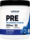 Nutricost Pre-Workout Комплексний порошок (30 сервірування, синій малиновий) - Доповнення до тренувань з бета-аланіном, таурином та амінокислотами