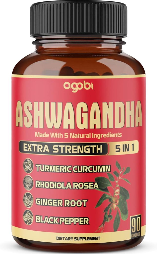 90 Kapsule - Ashwagandha dopolnilne kapsule - ingver koren, kurkuma, Rhodiola Rosea & črni poper