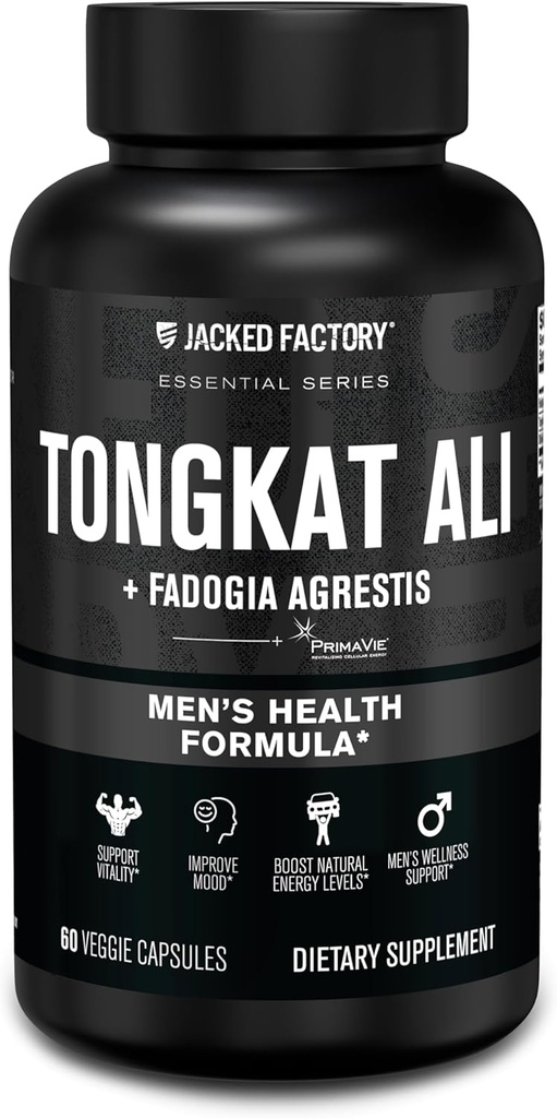 Jacked Factory Indonesia Tongkat Ali + Fadogia Agrestis - 200: 1 Ekstrak Longjack Tongkat Ali untuk Pria dengan Fadogia Agrestis 600mg & Primavie Shilajit untuk Mendukung Vitalitas, Energi, & Mood - 60 Capsules