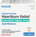 Major Original Strength Heartburn Relief - Famotidine Tablets, 10 mg - Acid Reducer - 60 Tablets
