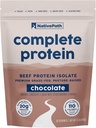 NativePath Complete Beef Protein Powder Isolaat Grass-Fed, Pasture-Raised, Dairy & Lactose Free, Gluten Free, Zero Sugar, MCTs & Amino Acids 20g Proteïne, Chocoladesmaak, 30 Servers