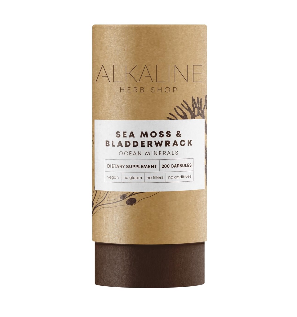 Alkaline Herb Shop Sea Moss & Bladderwrack Supplement 200 Capsules - Wildcrafted Vegetable Capsules for Cardiovascular, Thyroid, Hair, Skin & Nail Support