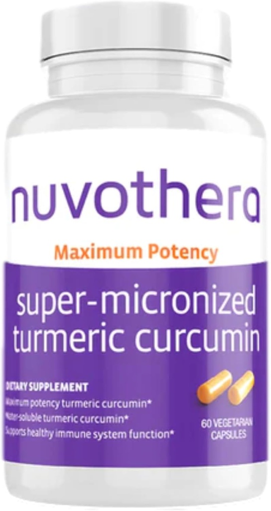 Nuvothera Super-Micronized Curcumin Capsule 1-Month Alimentazione Rapida Assorbimento, Radice Intero, Non OGM, Supporti Giunti, Pelle, Salute e Antiossidanti (60 capsule)