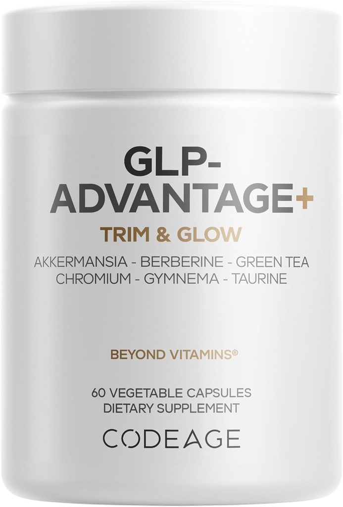 Codeage GLP-Advantage + Təhlükəsizlik - Metabolic & GLP-1 Activities Support - Chromium, Şanxana, Green Çay, Gymnema, Curcumin, Taurine, Resveratrol - Kilo Management & Gut Health, Non-GMO - 60 Capsules