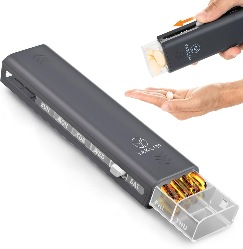 Yaklim Tedenske tablete Organizator 7 dan, Velika kompaktna Daily Pill Box Prenosna potovalne tablete tablete tablete, Tablete Container za vitamin,1 Teden tablete Organizator za Hold Medicine, dodatek, ribje olje (črna)