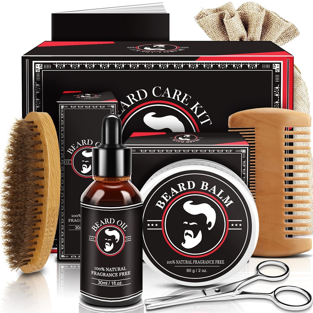 Isadepäev Isa kingitused, Habe Kit meestele, Habemekasv ja hoolitsemine Kit w/Beard Oil Beard Balm Beard Brush Beard Comb Beard Scissors, Sünnipäevakingid meestele Abikaasa Him Vanapa Poiss Poeg Vend