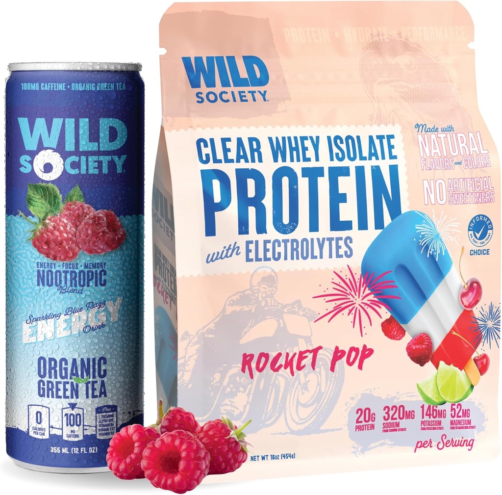 WILD SOCIETY Clear Isolate + Energy Drink Super Combo - Rocket Pop Clear Whey + Blu Razz Energy Drink