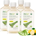 AloeCure USDA 有机Aloe Vera Juice Lemon Flavor - 在收获12小时内制作 - 平衡胃酸的自然消化补充 - 支持消化和免疫健康,4 Btls x 16.7oz
