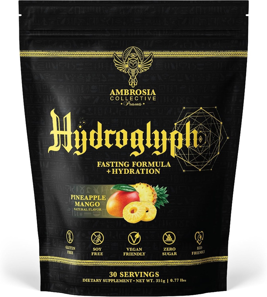 Ambrosia Hydroglyph Intraworkout 공식 w/BCAA + EAA + Lean 근육, 0g Sugar Fasting Hydration 음료 혼합, 만든 w/Coconut 물 (Pineapple Mango)