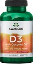 Swanson Vitamina D-3 com óleo de coco 60 Sgels