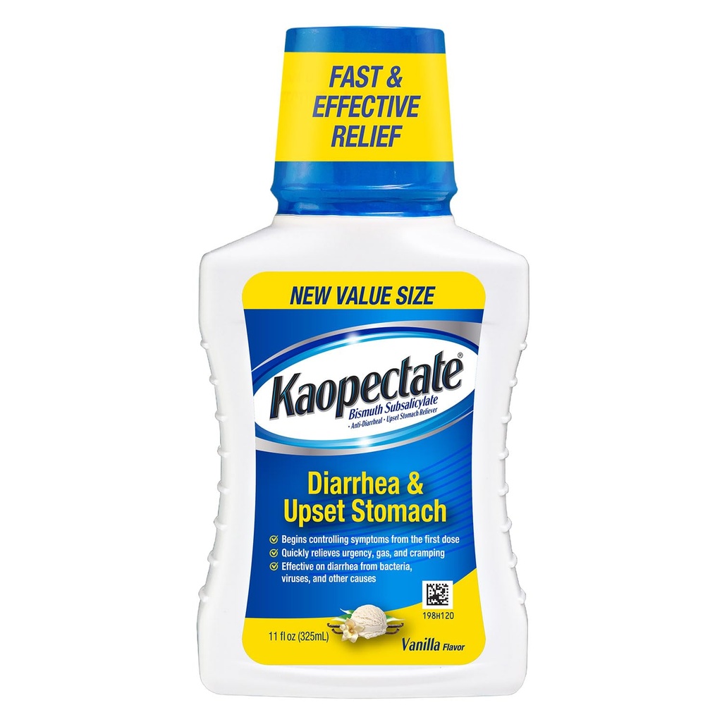 Kaopectate Multi-Symptom Diarrhea Medication for Adults, 11oz, Upset Stomach Relief, Bismuth Subsalicylate Anti Diarrhea Medicine, Vanilla