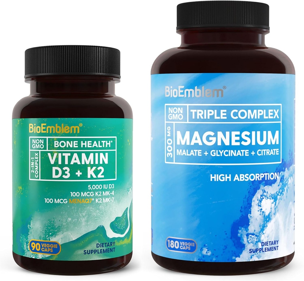 BioEmblem Triple Magnesium Complex 180 kapsler med vitamin D3 K2 90 kapsler