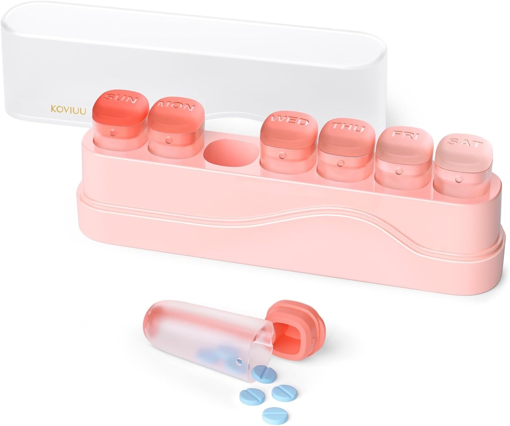 Həftə Pill Organizer 1 Gün, KOVIUU Nəmirli Pill Box 7 Gün, Portativ Travel Pill Case, Daily Drug Container Holder, Week Pillbox Vitamin Tibbi Təhlükəsiz, Pink