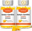 2 Pack Acetyl L-Carnitine Gummies, L-Carnitine Supplement for Women & Men, Nutrition Supplement for Boost Energy, Immunity & Brain Health, Vegan, non-GMO, Mango Flavor, 120 Count