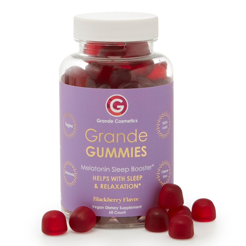 Grande Cosmetics Vegan Melatonin Sleep Aid Gummies pro dospělé s 5 mg melatonin - gluten zdarma, non GMO - 2 měsíce dodávky, 60 Tablety, Blackberry Flavor
