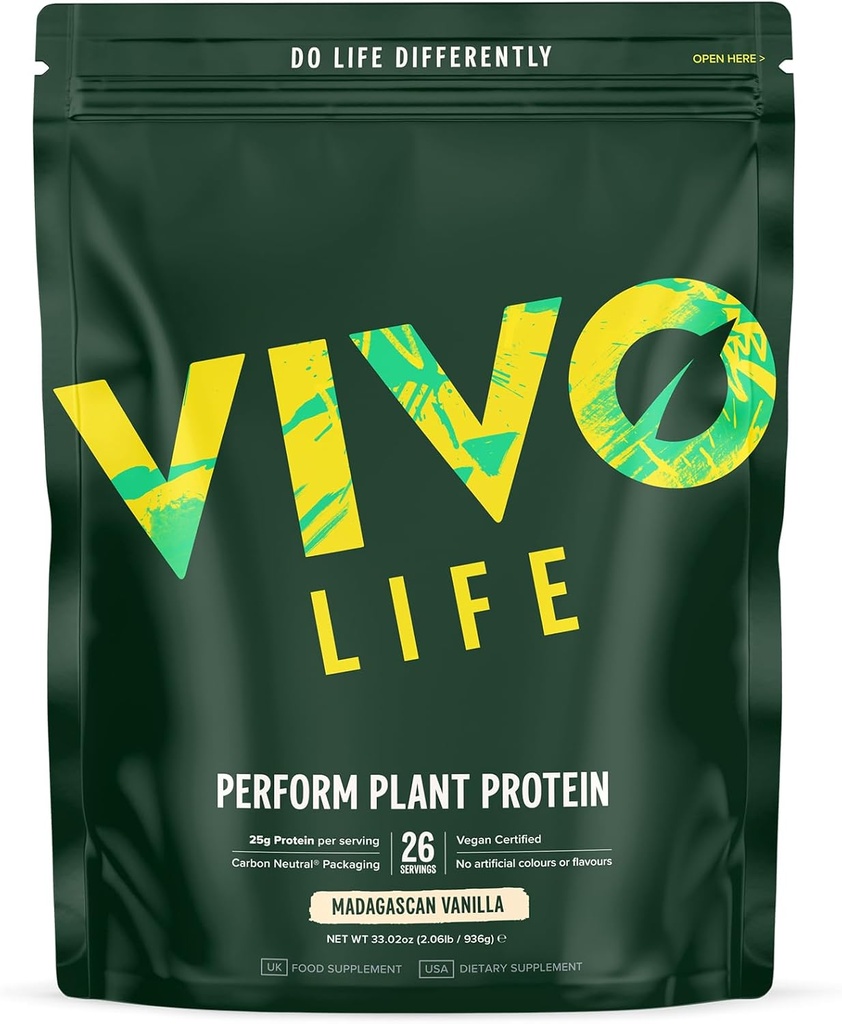Vivo life Perform Plant Protein Powder - Pea & Hemp Protein Blend mit BCAA (34.85 oz, Vanilla)
