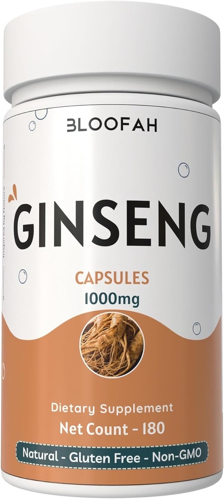 Ginseng Capsules 1000mg Powder ) Panax Ginseng Herbal supplement | Natural, Non-GMO, Gluten-Free for Daily Wellness (180 count (Pack of 1)