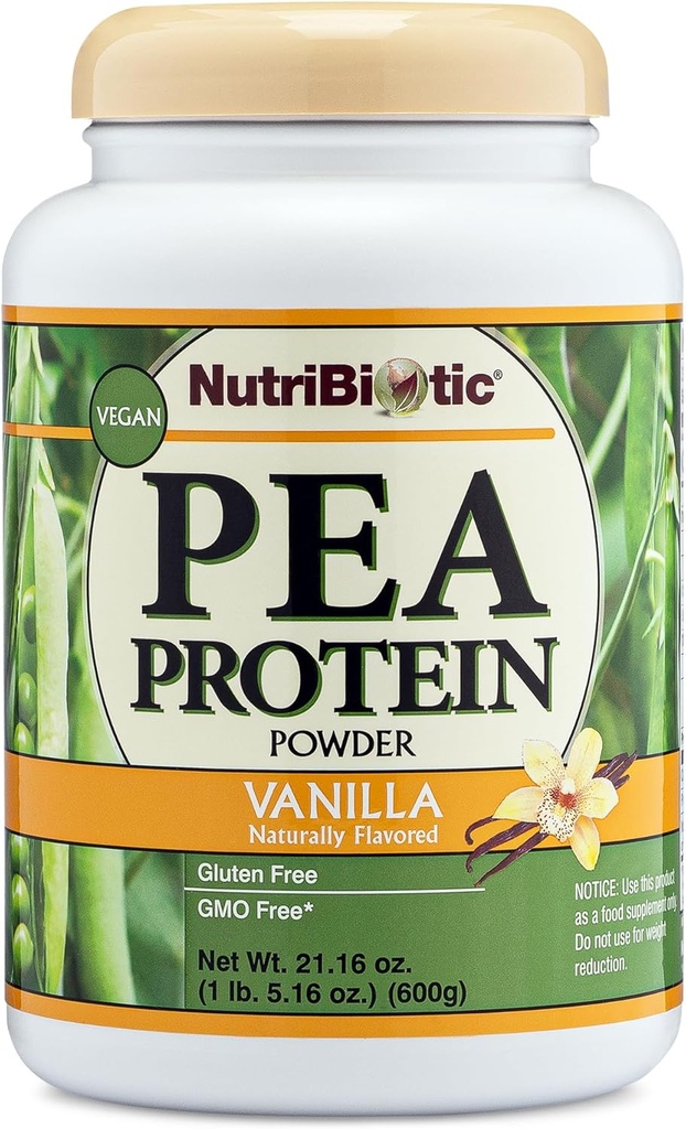 NutriBiotic Pea Protein Vanilla 21 Oz | Low Carb Vegan Plant Protein Powder | 100% Grown & Processed in USA | Deliciously Creamy & BCAA-Rich | Made without Chemicals, GMOs & Gluten | Keto Friendly