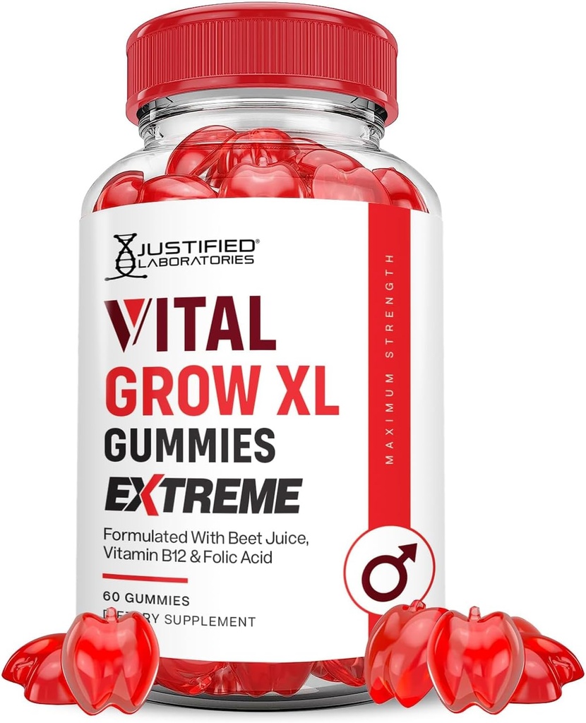 Оправданные лаборатории Vital Grow XL Extreme 2000MG Performance Gummies Advanced Формула, разработанная с помощью гранатового сока ACV Порошок B12 Vegan Non GMO 60 Gummys