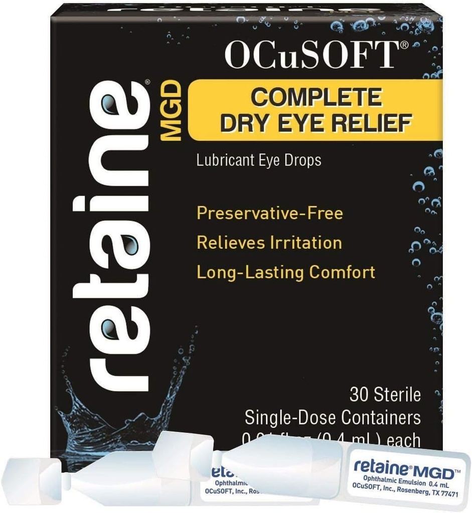 OCuSOFT Retenir MGD Complete Sec Eye Relief Lubrifiant Drops Eye Conteneurs monodos, 30 Compte (paquet de 2)