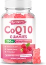 CoQ10 sen azucre 250mg, suplementos de coenzima Q10 Plus Omega-3, vitamina B6 e Zinc, Suplemento de CoQ10 de alta absorción para a enerxía celular e apoio antioxidante, Raspberry Flavor, Vegan 60Cts
