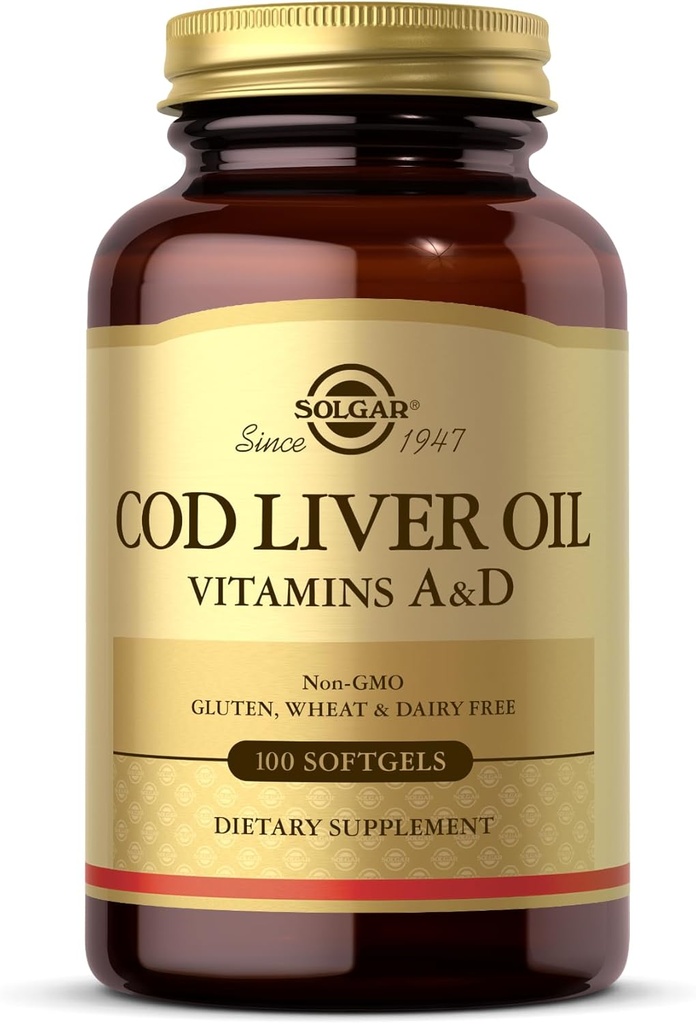 Solgar Cod Liver Oil - 100 Softgels - 비타민 A 및 D - 비 GMO, 글루텐 프리 - 100 인분 제공