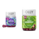 OLLY Constipation Relief 30ct, Energy Gummy 60ct - Rhubarb Prunes Amla Berry, B12 CoQ10 Goji Tropical