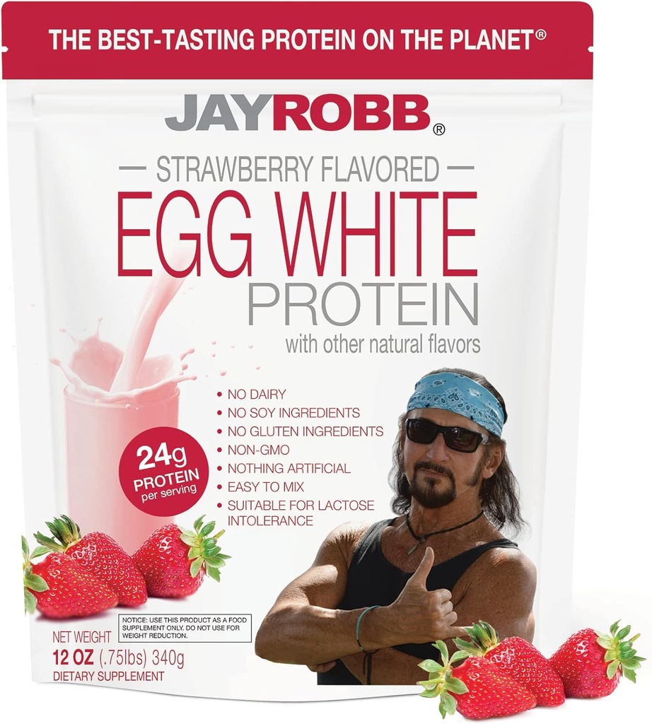 Jay Robb - Egg White Protein Powder, extremamente delicioso, morango, 10 Servings (12 onças)