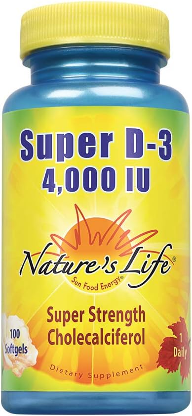 Naturens liv Super D-3 4000 IU høy potens vitamin D Supplement | Kan støtte sunne bein, tenner og immunsystem | 100 Softgels