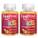 Feel Great Vitamins Kids DHA Gummies with Omega 3 6 9, Vitamin C (2-Pack) | Supports Healthy Brain Function, Vision & Heart Health | Gluten Free, Vegetarian | 60 Gummies