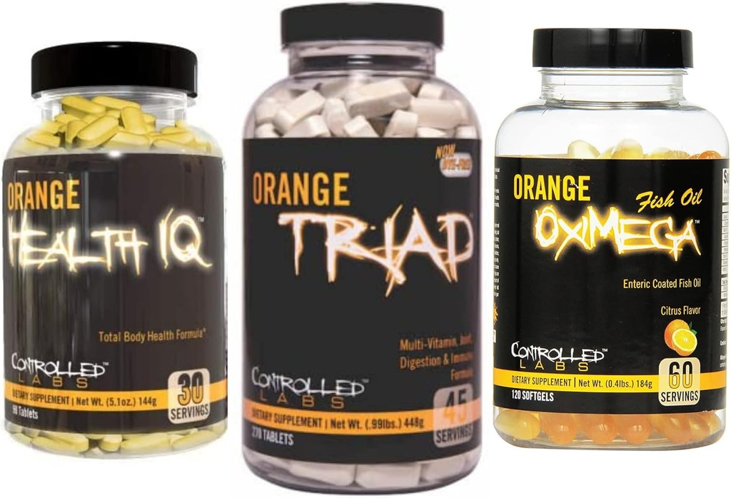 CONTROL LABLAJE Global Health Bundle, 45 Sirviendo Orange Triad, 90 Cuenta Orange Health IQ, 120 Cuenta Orange Oximega Fish Oil, Muscle Building and Recovery Supplement for Men and Women