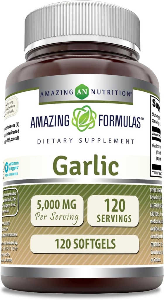 פורמולה מדהימה Garlic תוסף | 50 Mg Concentrate (100:1) | 5000 Mg Equivalent | 120 Softgels | Non-GMO | Gluten-Free | Made in USA