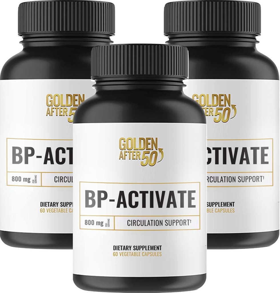Golden After 50 BP-Active - Nitric Oxidation Supplement with Essential Amino Acids - Blood Circulation and Heart Health Support Supplement - 3 Flessen - 800mg L Arginine, AAKG, L Citrulline