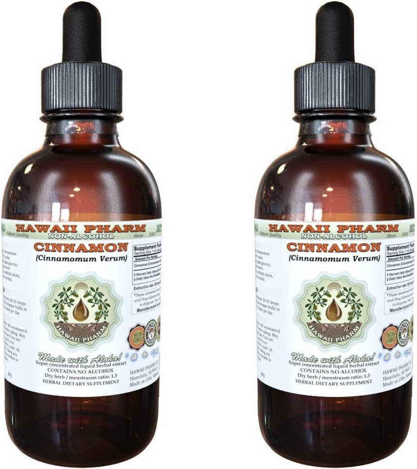 Cinnamon Alcohol-Free Liquid Extract, Cinnamon (Cinnamomum Verum) Dried Bark Glycerite Hawaii Pharm Natural Herbal Supplement 2x4 oz