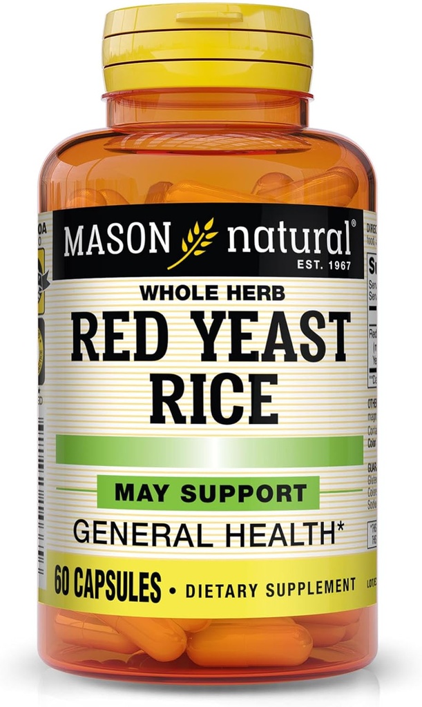 MASON NATURAL Red Yeast Rice, susţine Heart Health & Blood Circulation, Herbal Supplement, 60 Capsule