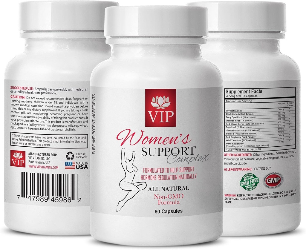 Suplemen Mood Swings - Perempuan Dukungan Kompleks Natural - Black Cohosh dan Sage, Suplemen Menopause Bagi Perempuan, Red Clover, Blessed Thistle, Menstrual Regulator, Licorice Root, 1 Botol 60 Caps