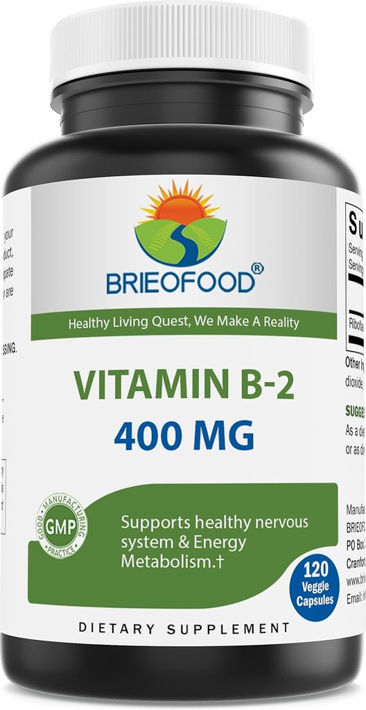 Brieofood B2-vitamin (Riboflavin) 400 mg, 120 Veggie kapszula - glutén mentes, nem GMO
