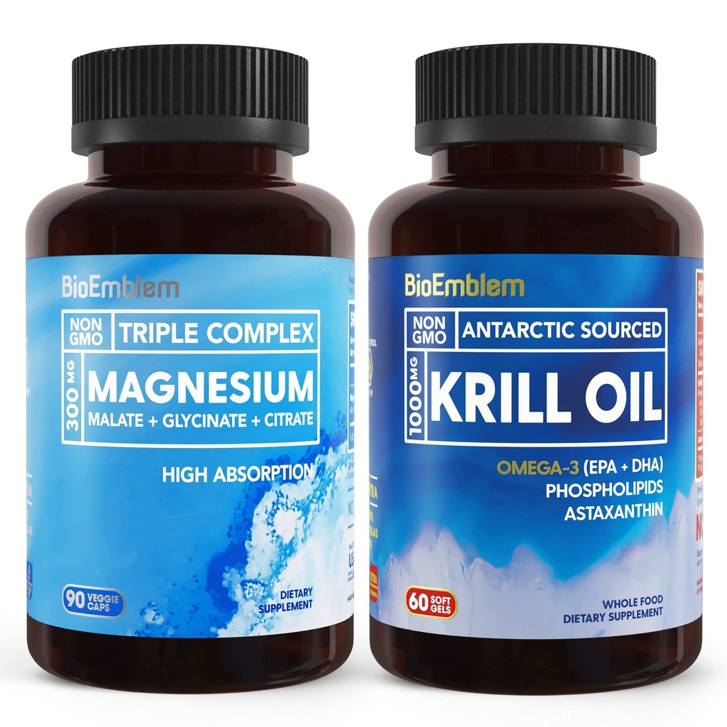 BioEmblem Triple Magnesium Complex and Antarctic Krill Oil, Supports Sleep and Brain Health, Heart and Joint Health, Promotes Cardiovascular Health, and Supports Relaxation