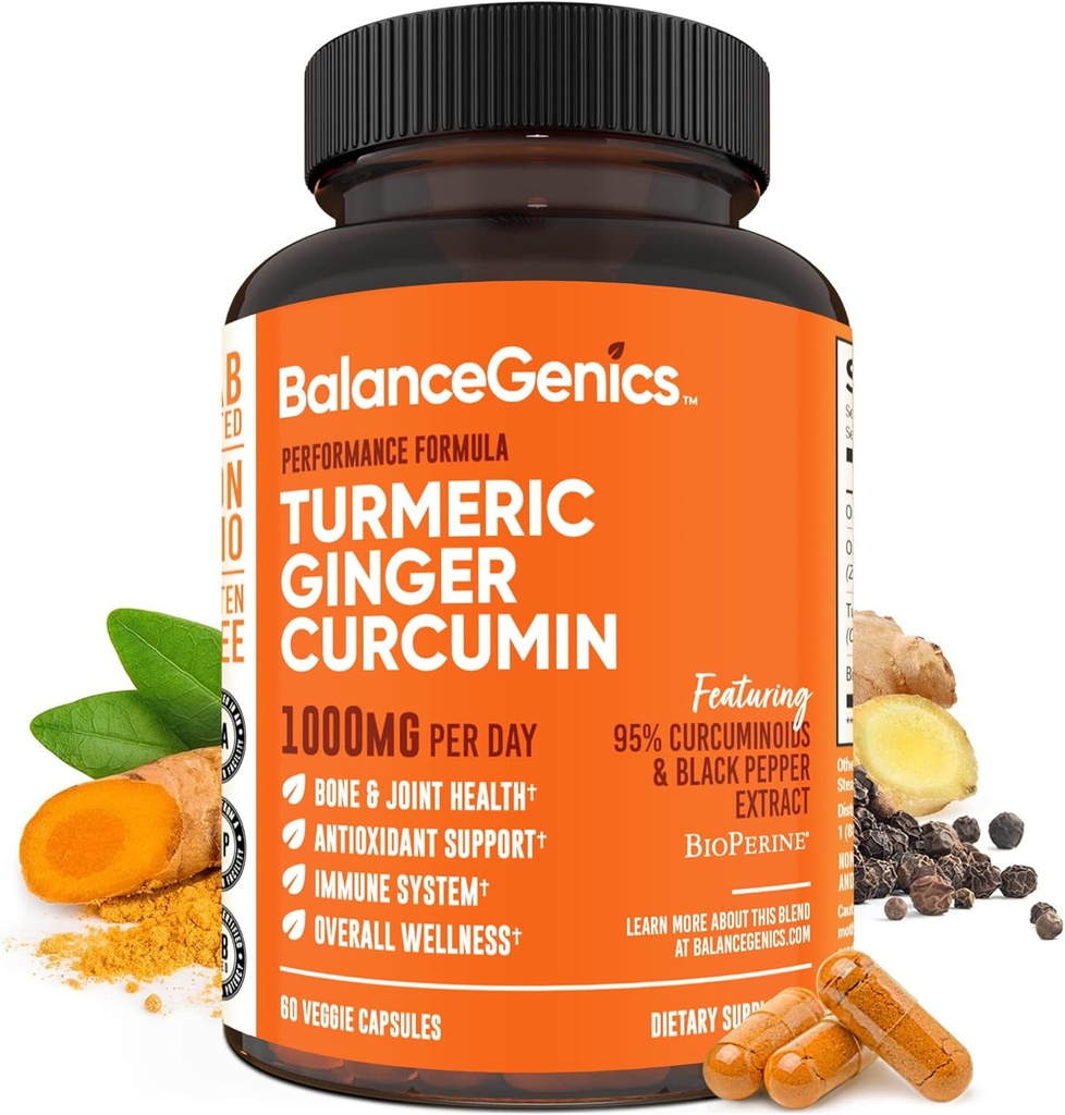Kurkumina Kurkumina suplement z Black Pepper & Ginger Root 1000mg 124; Zoptymalizowana formuła 95% Curcuminoids Curcuminoids Curcuma 124; Wspólne zdrowie i wsparcie zapalne 124; 60 Kapsułki w proszku napełniony