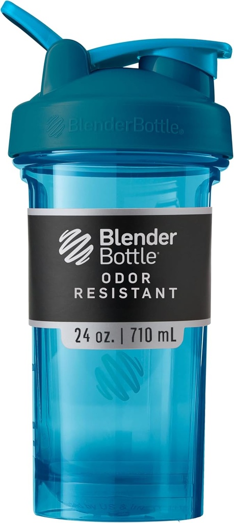 BlenderBottle Shaker Bottle Pro 系列 完美地用于蛋白质摇摆和前期工作,24Ounce,海洋蓝