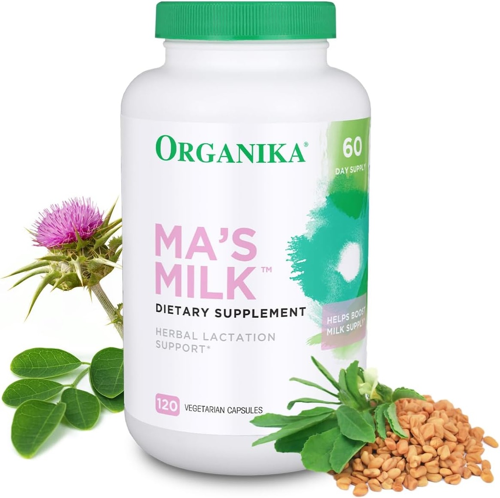 Organika Ma's Milk Herbal Lactation Supplement (120 Caps): Essentials tradicional de amamentação usado para séculos - Holdow Thistle, Fenugreek, Moringa - Suporte de lactação para o aumento da oferta de leite