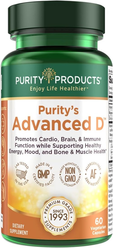 Produits de pureté Dr Cannell's Advanced D from Vitamine D3 Super Formula - emballé avec vitamine D, vitamine K2, zinc, citrate de magnésium, bore et taurine - 60 capsules végétariennes