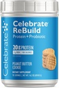 Celebrate Vitamins Rebuild Protein Powder with Probiotics " Prebiotics - 20g Whey Isolate Protein, High Fiber, for Post Bariatric Surgery Patients - PB Cky (15 Servings)