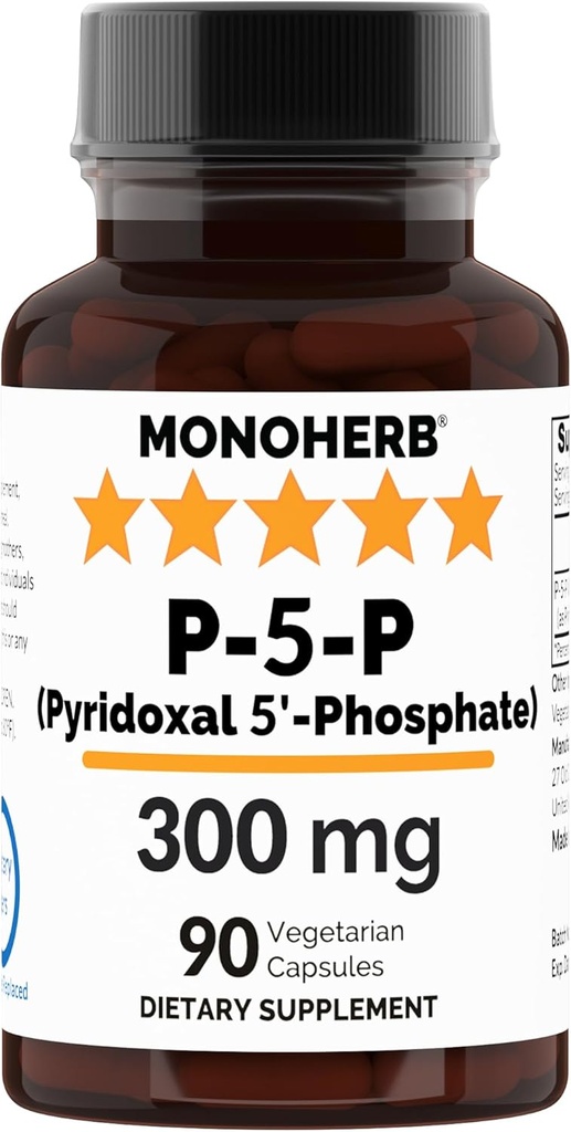MONOHERB Pyridoxal 5- Fosfato 300 mg - 90 Cápsulas Vegetarianas - P5P Vitamina B6 ativada - Altamente Biodisponível