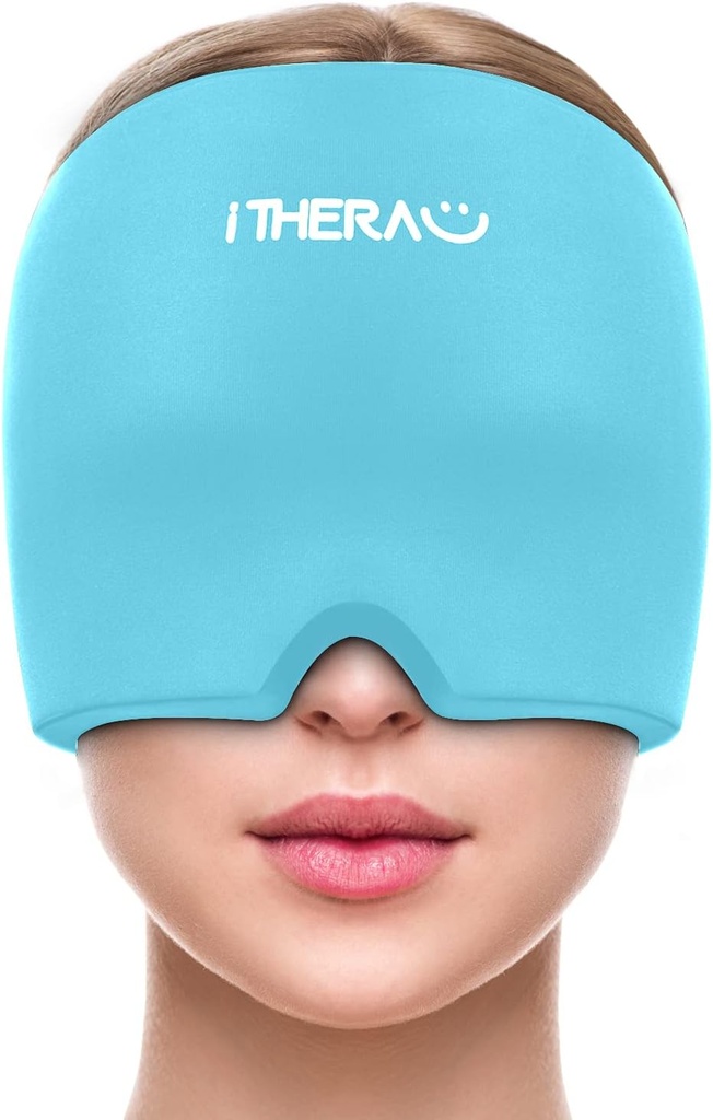 iTHERAU Migraine Relief Cap, Rauhoittava päänsärkyhattu, Gel Ice Pack Head Wrap kuumalla ja kylmällä terapialla, päänsärkyä lievittävä korkki Sinukselle, Puffy Eyes, jänne ja stressiä lievittävä sininen
