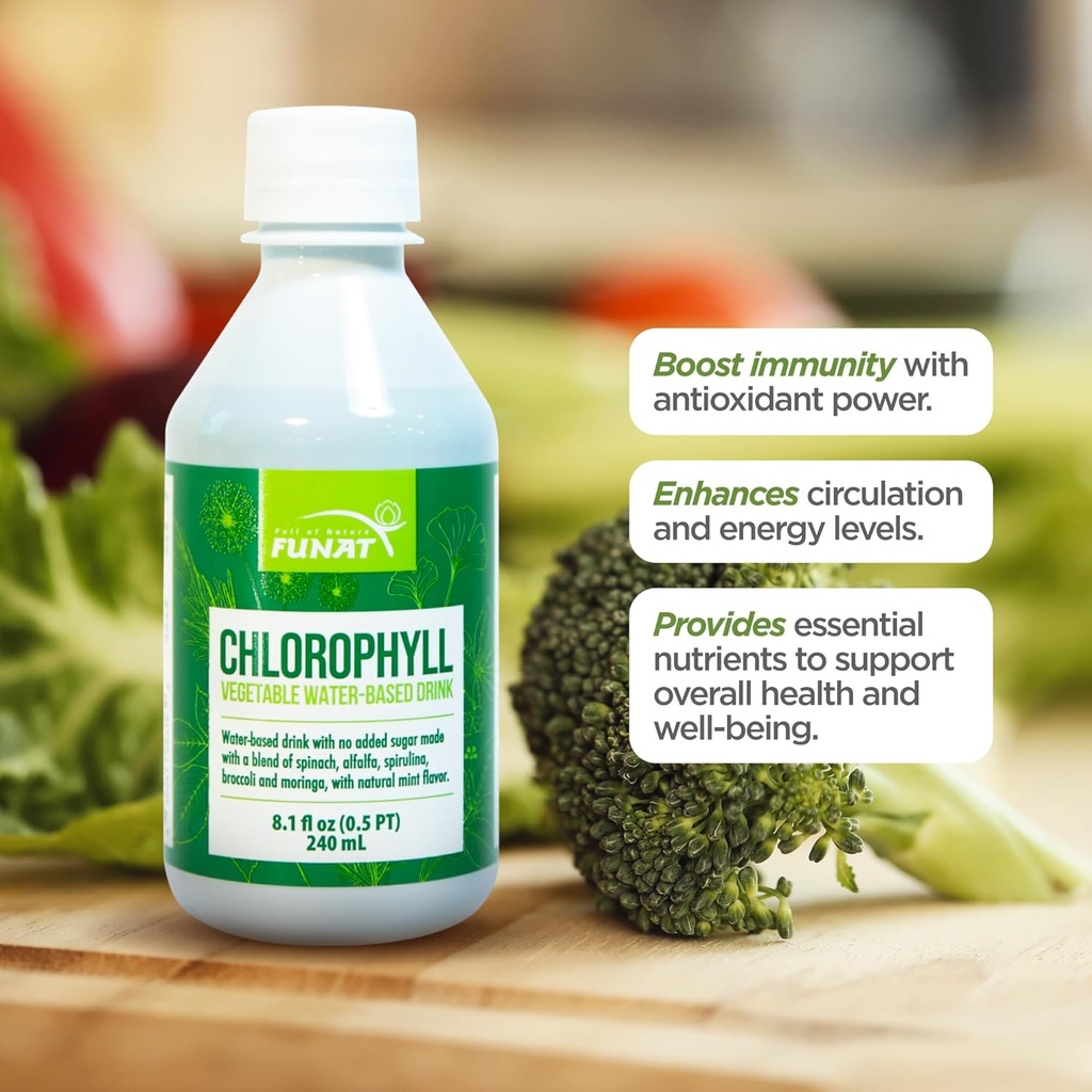 FUNAT Chlorophyll Plus Liquido con Natural Mint Flavor - Nutriente-Rich Green Supplement per Energy & Wellness, Gocce facili da usare - 8.1 FL OZ