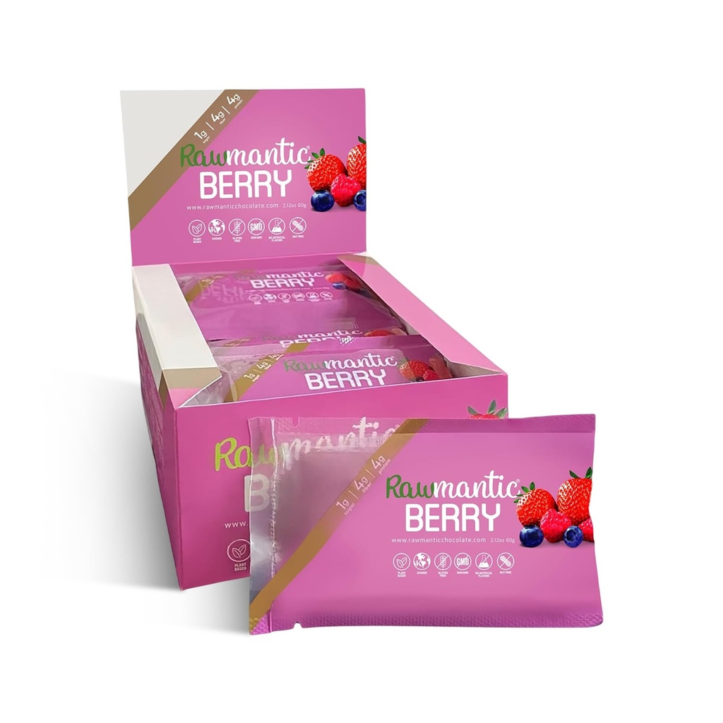 Rawmantic Berry Energy Bar (12 Mini Bars x 60g) – Organic Passion Fruit & Mixed Berries,Puffed Quinoa, Sorghum, Millet & Buckwheat - No Artificial Flavors, Plant-Based, Non-GMO & Kosher