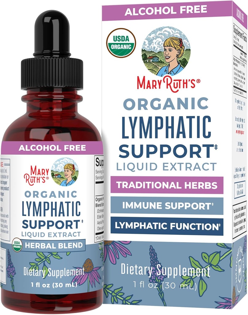 MaryRuth Organics Lymphatic Support Drops | USDA Organic Lymphatic Cleanse Immune Support Supplement| Lymphatic Support med Echinacea & Elderberry | Blue Vervain | Vegan | Non-GMO | 30 Servings